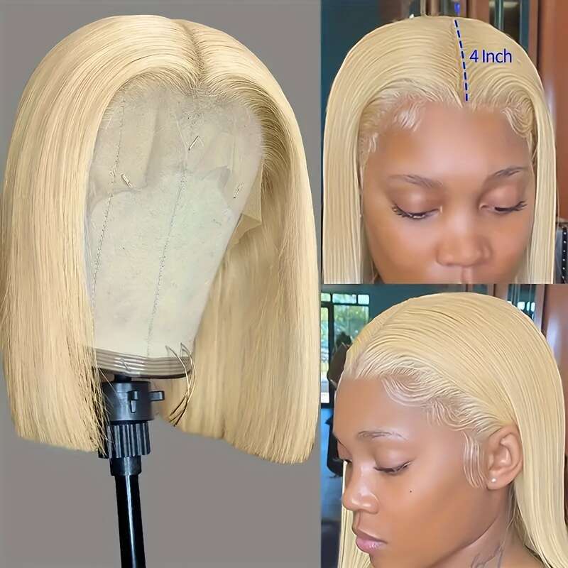Blonde Short Bob Human 13X4 HD Lace Front 10A Brazilian Straight 180% Density Pre-Plucked Natural Hairline With - Unisex Wigs For Women & Men, All