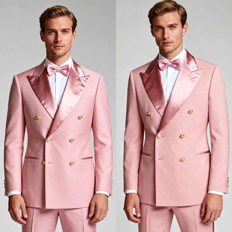 Bright Man Tuxedos 2 Piece Set Jacket Pants Men Suit Exquisite Peaked Lapel Double Breastet Evening Wedding Groom Customized