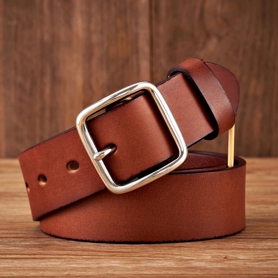 3.8CM Anti Allergy Stainless Steel Buckle Belt Vintage Cowskin Genuine Leather Mans Belt Male Cowhide Retro Jeans Soft Belt 250409