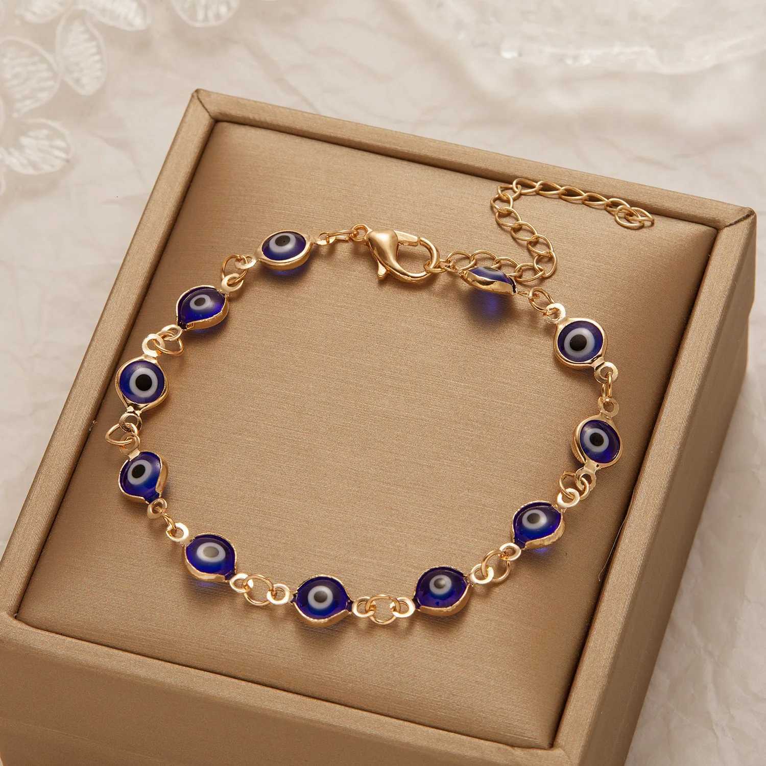 Turkish Blue Evil Eye Bracelet for Women Men Colorful Red Blue Turkey Eye Adjustable Metal Bead Bangles Lucky Wealth JewelryT251110