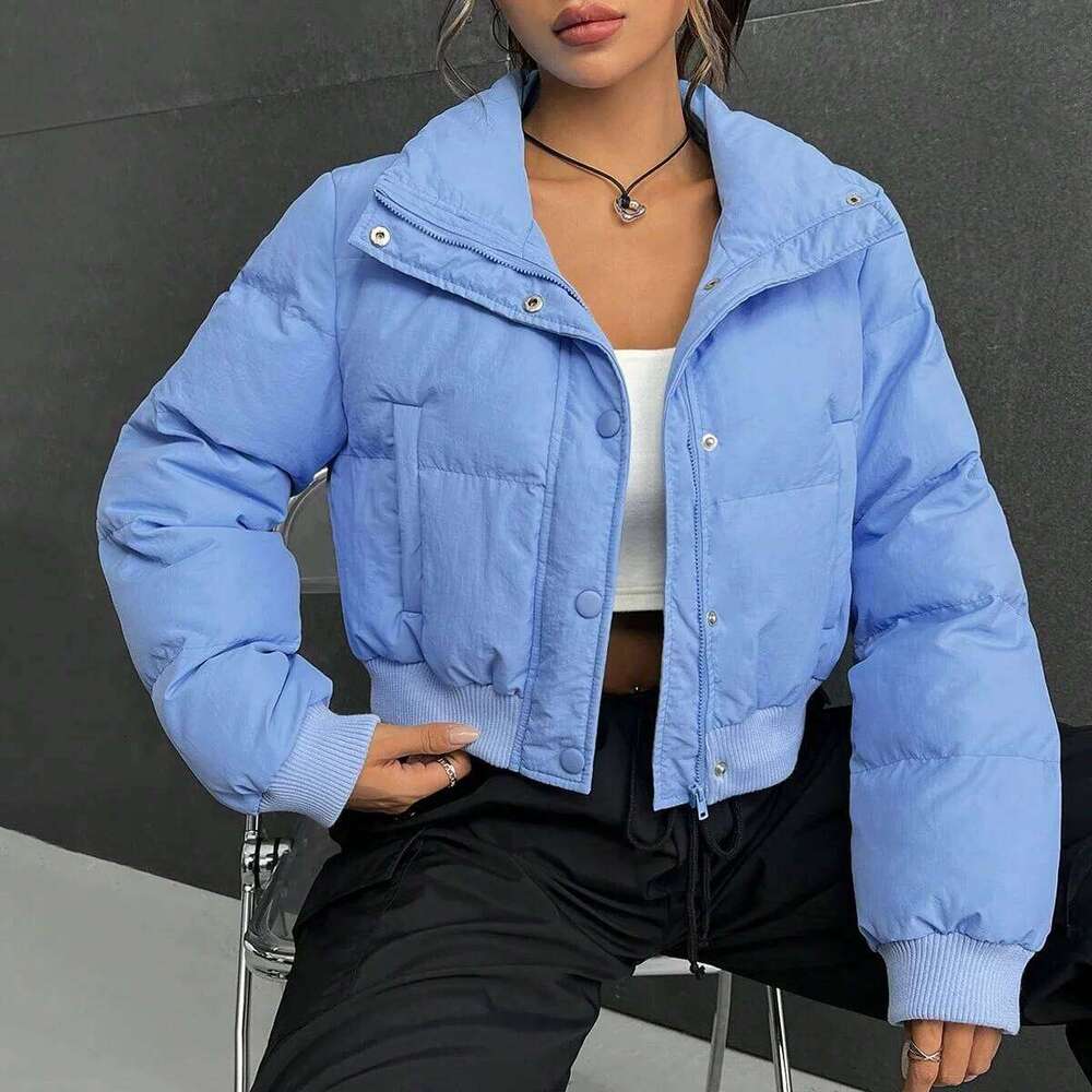 Women's American-Style Stand-Up Collar Zipper Cotton-Padded Spring Warm Short Bread Jacket Casual Outerwear