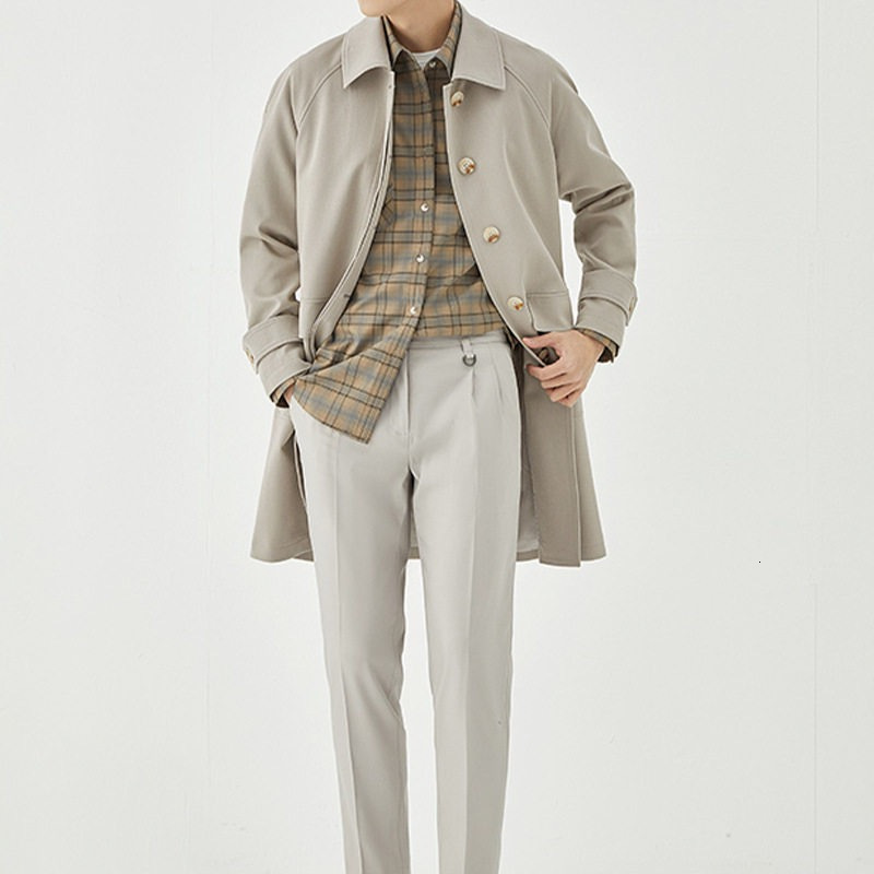 2024 new spring and autumn lapel casual trench coat for men, medium to long loose Korean version jacket, cool top, simple style