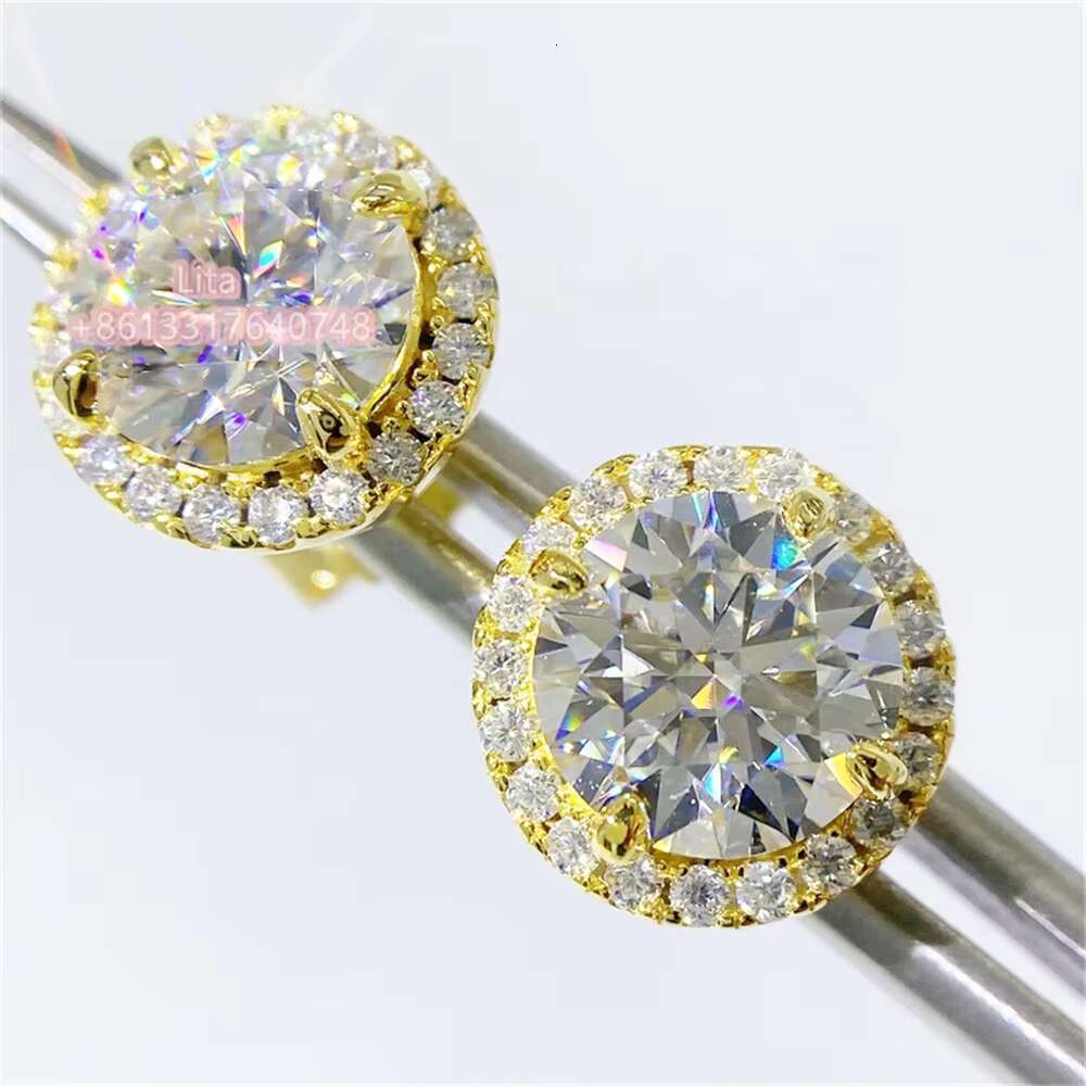 Wuzhou Wholesale Iced Out Jewelry Moissanite Earrings Rose Gold Diamond Stud Earrings 925