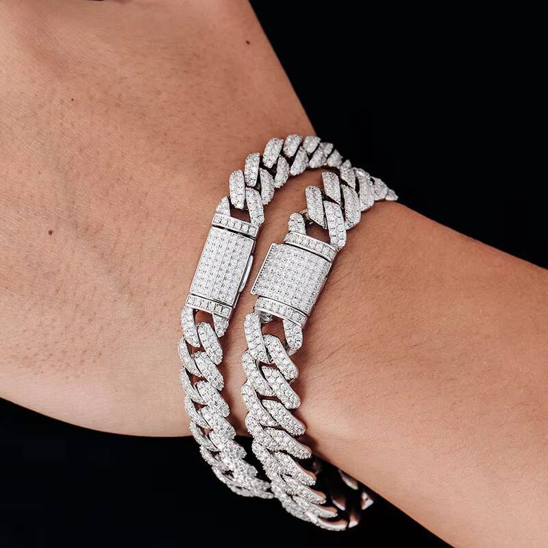 Miami Cuban Link 7-9 Inches Moissanite Diamond Chains Cuban Link Bracelet 925 Moissanite Chain Iced Out Jewelry Bracelet Men