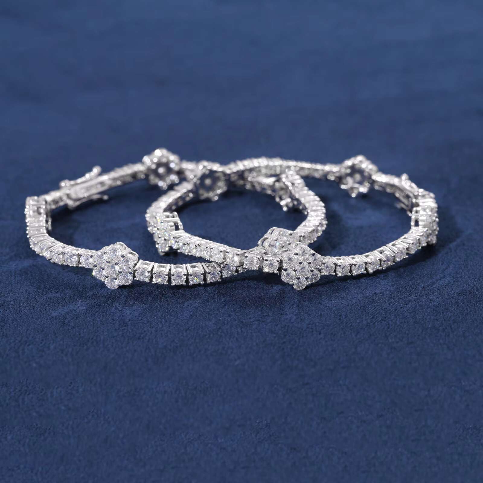 Fine Flower 3mm VVS D Moissanite 925 Sterling Silver Tennis Bracelet Gold Silver Plated Vintage Style for Gifts Parties
