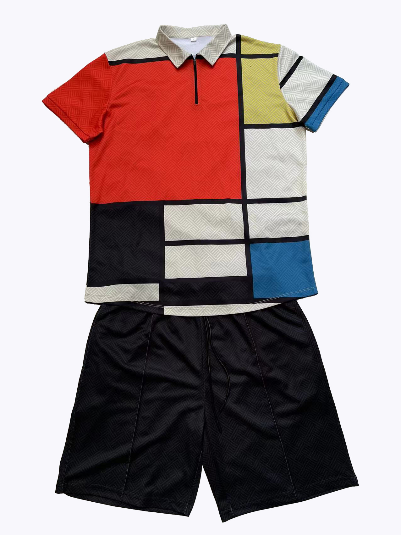 2022 mens new casual contrast Polo zipper Lapel short sleeve suit