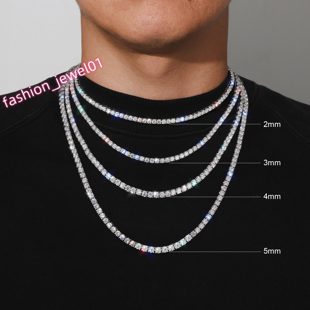 Moissanite Tennis Necklace 2/3/4/5mm D/VVS1 GRA Certificate 14K Gold Plated 925 Silver Hypoallergenic Men Jewelry Gift Chain