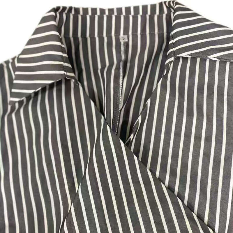 Cross-Border Foreign Trade Women's Fashion Elegant Striped 2025 Autumn New European and American Style Long Sleeve Shirt Cardigan Irregular