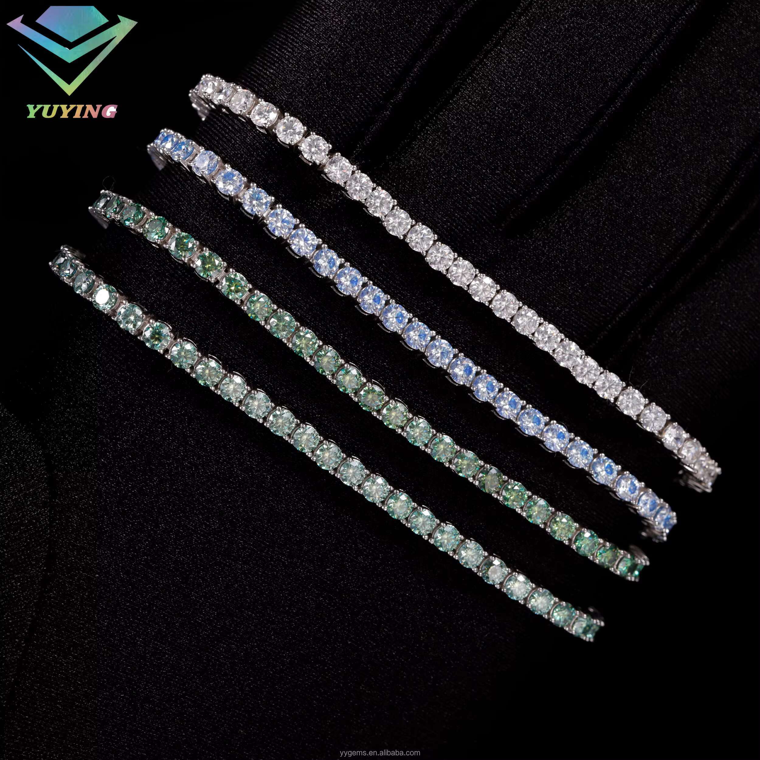 Wholesale 925 Silver VVS Blue/green Color Diamond Tennis Chain GRA Moissanite Necklace Bracelet Fine Jewelry for Men/women