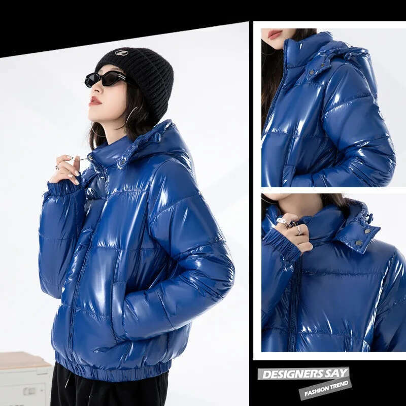 Women's Winter New Bright Face Cotton Padded Jacket Korean Version Fashionable Female Thickened Warm Versatile Hooded Coat