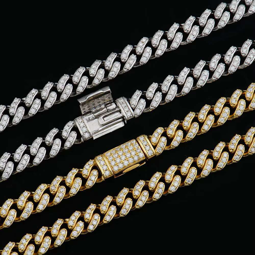 Ready to ship 6mm wide pearl hip moissanite Miani hop Cuban jewelry necklace sier plated white gold 22/24 inches