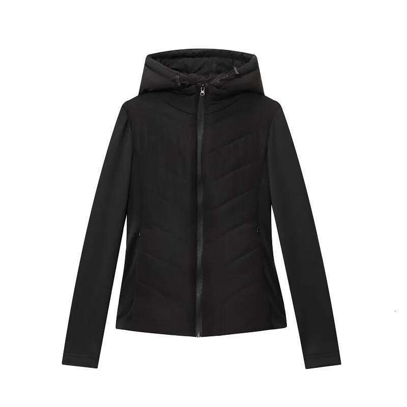 Hooded Black Women's Parkas Long Sleeve Warm Lightweight Padded Jackets Zip Up Quilted Jacket Woman Short Coats