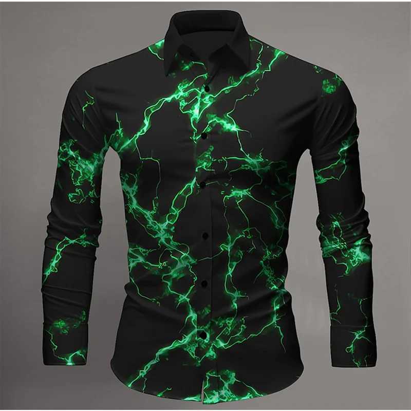 Red Long Sleeve Lightning Formal Shirt Mens Oversized Street Style Casual Fashion 3D Pattern Harajuku Large Size 6XL K251110