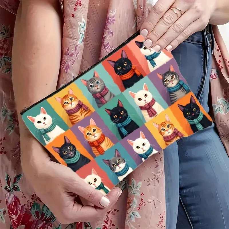 Cute Cat Print Makeup Bag Zipper Clre Foldable Cosmetic Organizer Travel Toiletry Pouch Women Men Gift for Lovers 251110
