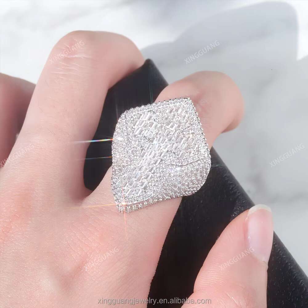 Hot Fashion VVS Moissanite Cross Ring Hip Hop Style Iced Out 925 Silver Baguette Diamond Cuban Link Cross Cuban Rings for Men