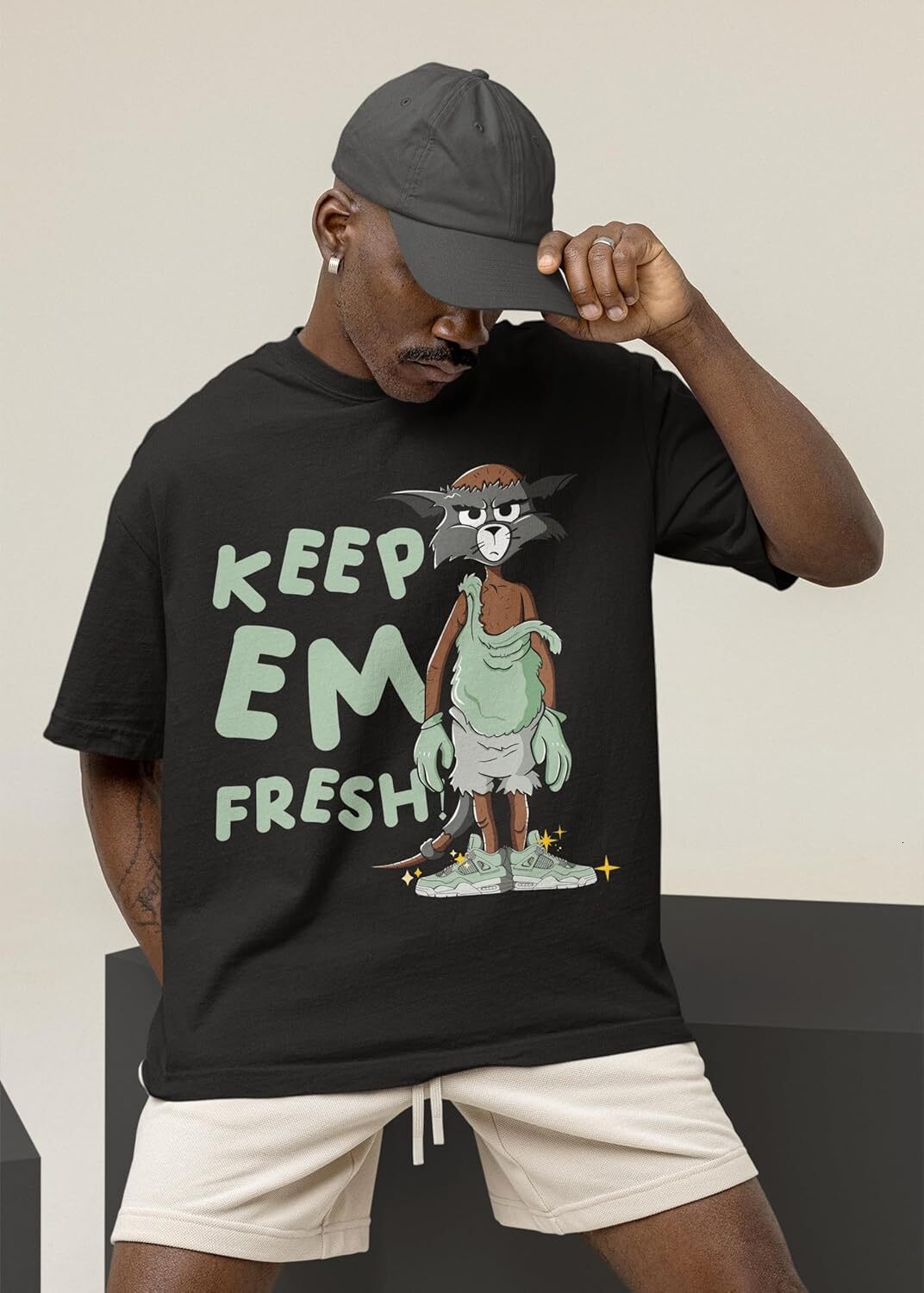 T shirt for Mens AJ 4 Abundance 4s Seafoam Shirt, Keep Em Fresh, Shirts Match Sneakers 2D Sneaker Graphic Tee Casual Tops Clothes Short sleeve cool si