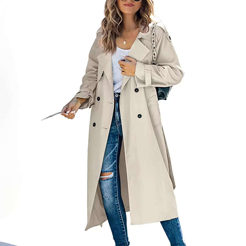 In Stock!Amazon Independent Station Cross-Border European American Style Women's Winter and Autumn Trench 2023 Export Coat