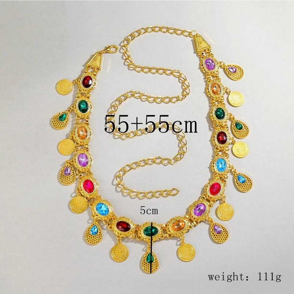 New fashion Afghan belt jewelry Bohen colored acrylic gemstone gold dropper coin tassel belt X250410