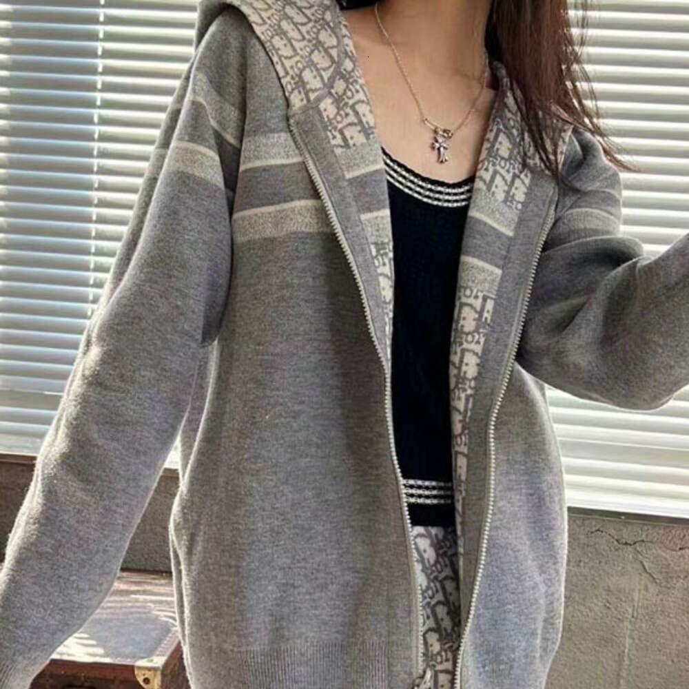 High Version In Stock Wholesale Autumn Winter New Double-Sided Elderly Flower Knitted Hooded Wool Fleece Zipper Cardigan Jacket