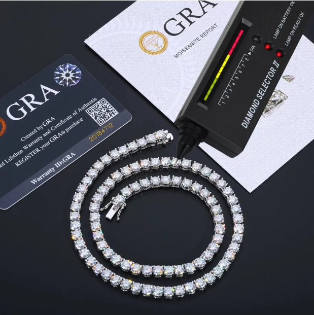 Unisex Moissanite Tennis Chain with Sterling Silver Clasp Ideal Gift for Men & Women (5mm)