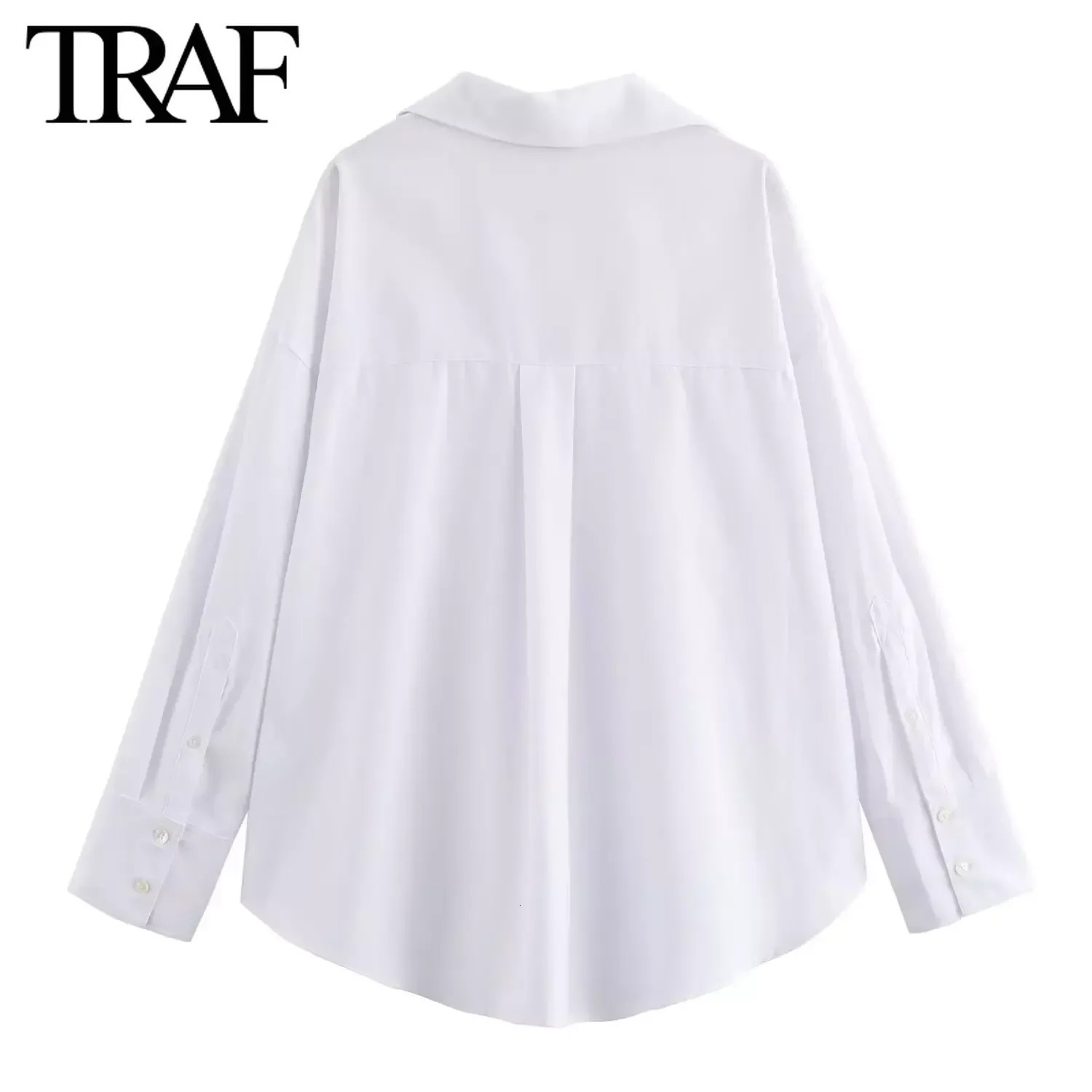 TRAF Womens Fashion Spring Cotton Oxford Long Sleeve Single breasted Collar Shirt Street Clothing Fashion Womens Top Unprinted Good Product 250409