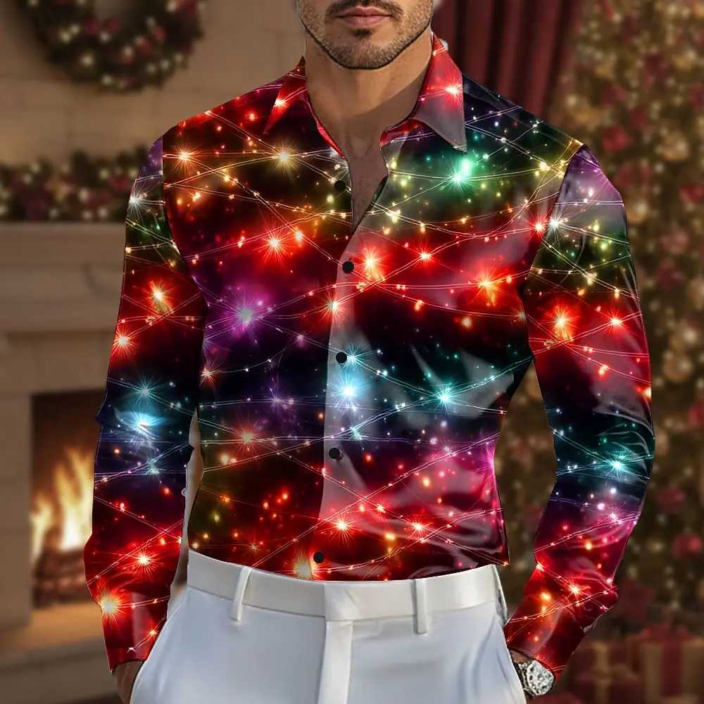Christmas Mens Sparkling Glitter Christmas Light Shirt Dress Shirt Long Sve Fashion Casual Outdoor Party Holiday Spring Fall Q251110