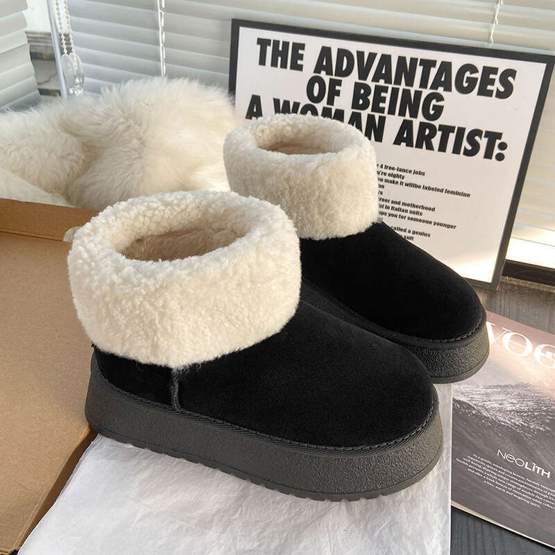 Women's Snow Winter Fleece Lined Thickened Warm Casual Versatile Cotton Outdoor Non-Slip Hiking Martin Boots DH90