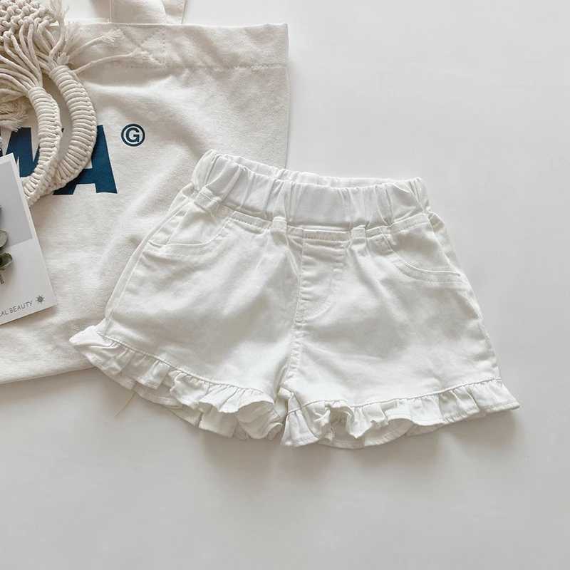 Childrens New Summer Childrens Girls Ruffle Shorts Solid Short Denim Childrens Wear Teen Girls Jeans Z250410