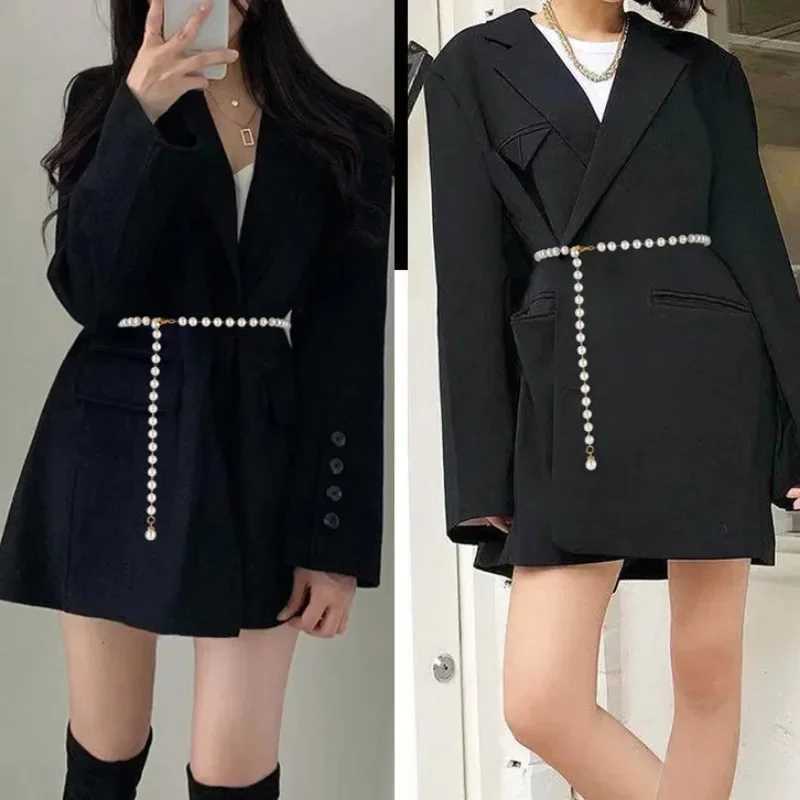 Retro Elegance Imitation Pearl Belt Korean Fashion Sweet Style Belt Womens Dress Tight Belt X250410