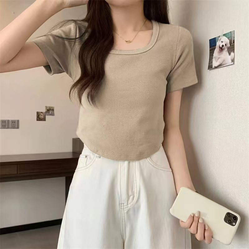 2025S Designer Women S T Shirt Design Sense Fit Slim Curved Hem Top Women Summer Threaded Bottom Shirt Short Sleeved T Shirt For Women