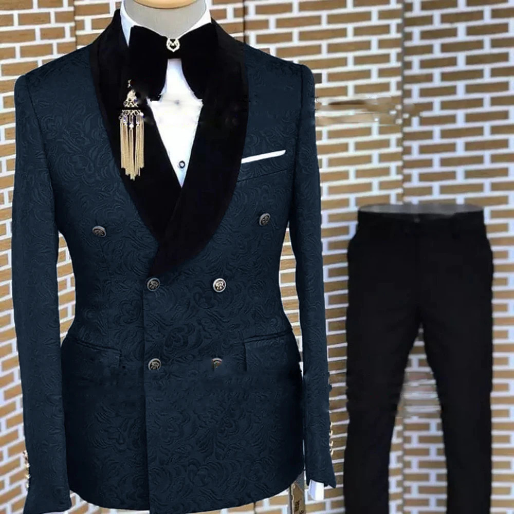 Gray Formal Suit for Men Floral Jacket Pants 2 Piece Set Party Wedding Groom Tuxedo Elegant Mens Suit Handsome Blazer 250409
