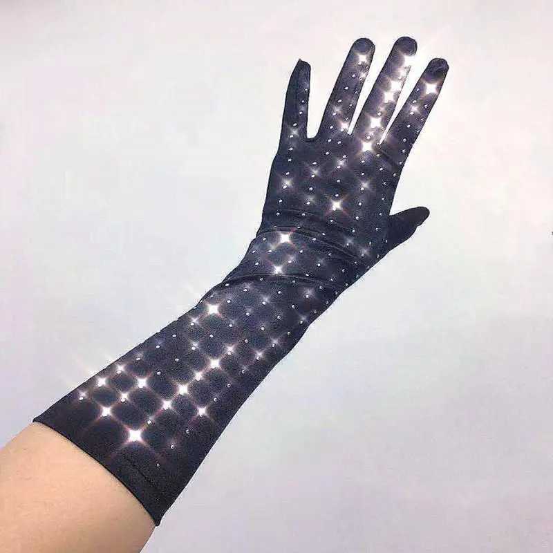 Ladies Gloves European and American Fashion Hot Drill Sequins Stretch Silk Satin Long Gloves Wedding Accessories Gloves C021 L251110