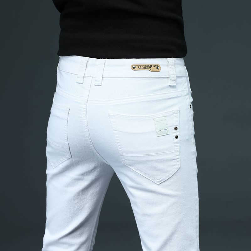 Mens stretch tight jeans white youthful casual fashion denim regular cotton Trouthers all season mens loose pantsW240715