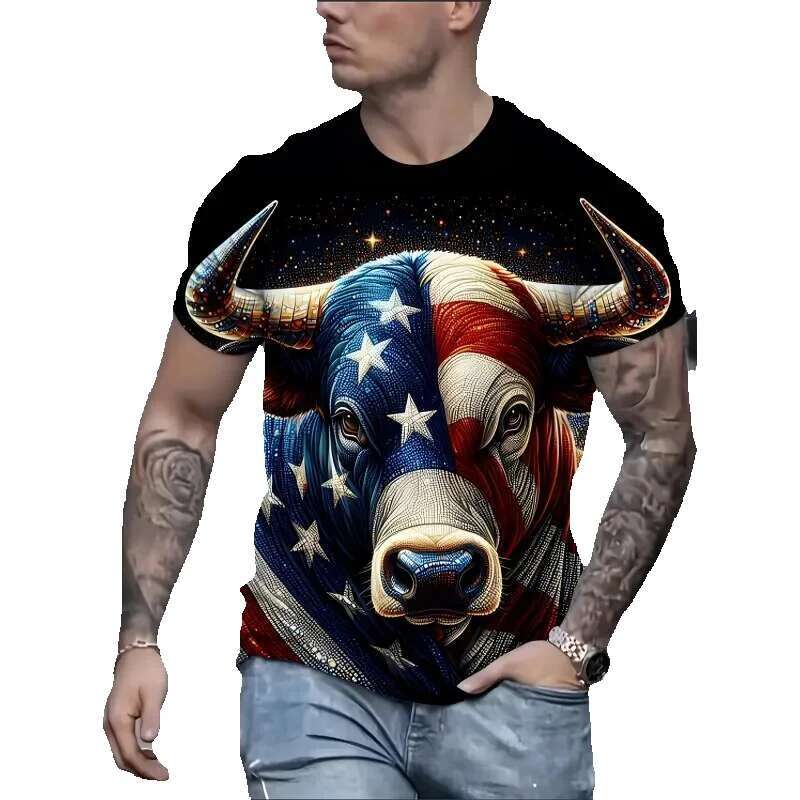 American men's 3D retro cow and sheep college T-shirt, summer street, short sleeved, round neck, Y-ADT T-shirt
