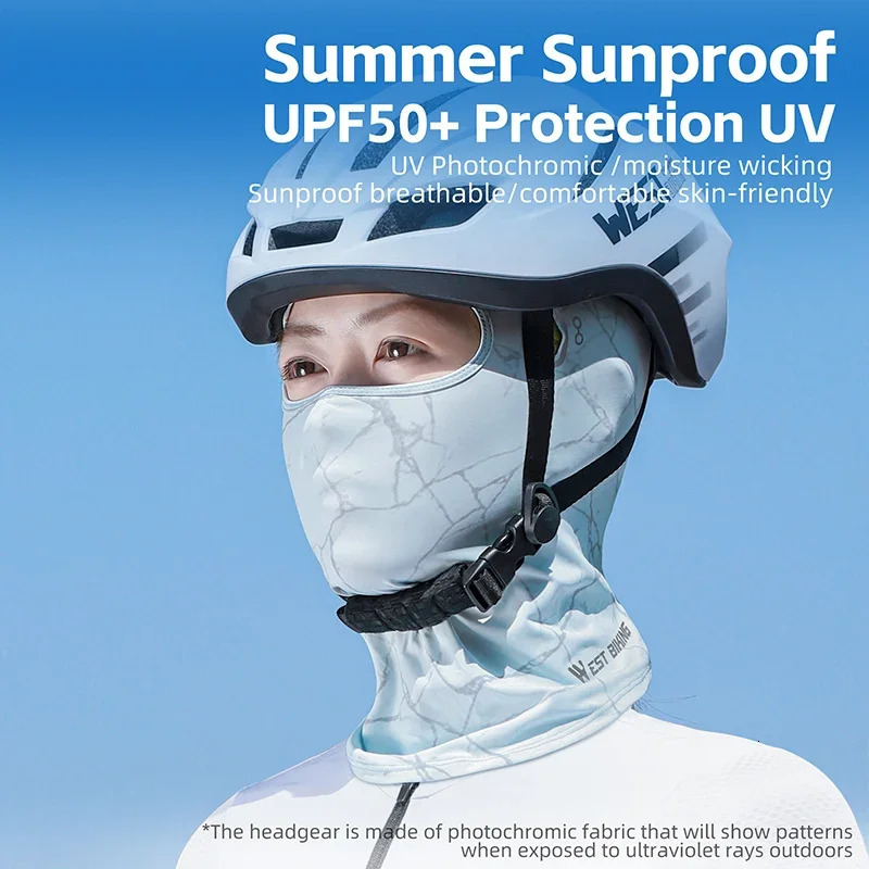 Western style bicycle summer breathable bicycle cap with UV pochromic pattern UPF 50sunscreen silk Balaclava cooling sports equipment 250408