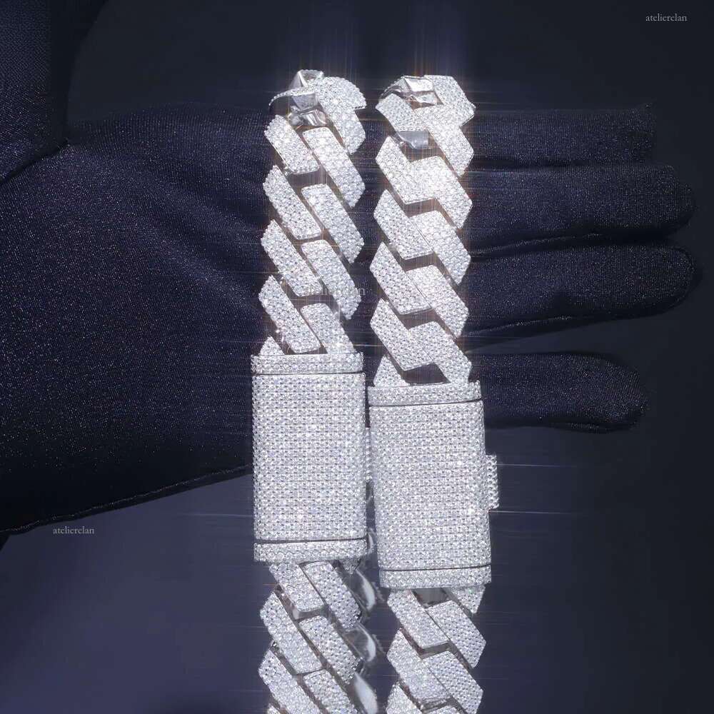 Fine Jewelry 20mm Necklace Bracelet Vvs Diamond Hip Hop Cuban Link Chain Gra d Moissanite 925 Sterling Silver Gold Plate