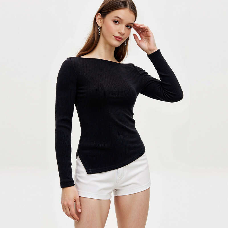 Ruixiu Cross-Border Foreign Trade European and American Style Elegant Knitted Sweater 2025 Autumn New Gray Asymmetrical Long Sleeve Top Women's C