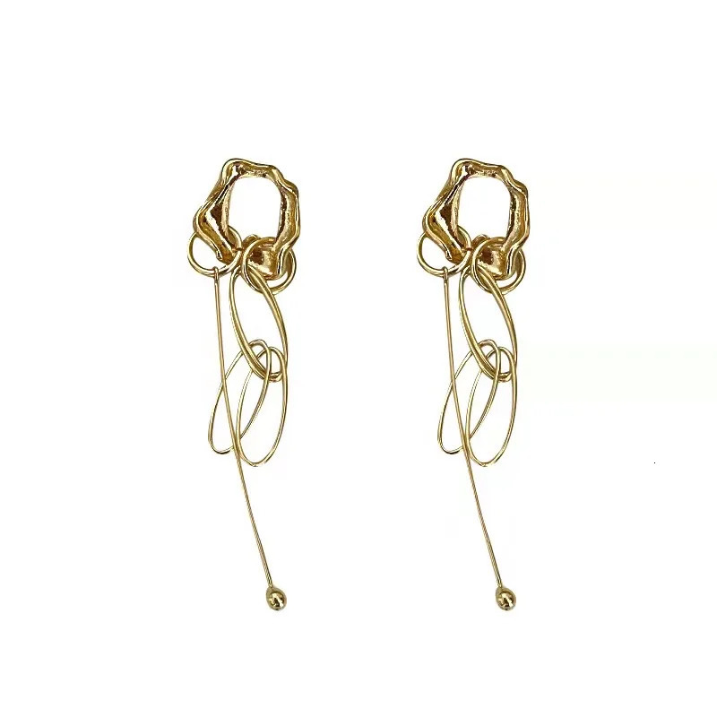 Metal Irregular Long Tassel Earrings Europe United States Temperament Fashionable Retro Geometric Stud Earrings Woman Jewelry 250409