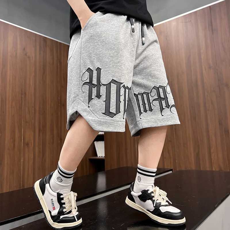 Loose Slee childrens summer cotton shorts for boys new casual letter printed shorts elastic waistband bottom 5 7 9 11 13 14Y Z250410