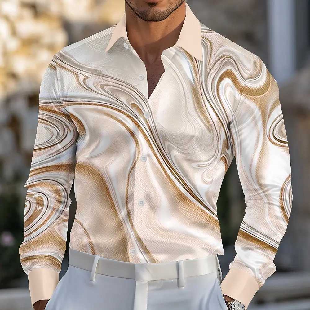 Mens Gradient Waves Marble Shirt Dress Shirt Long Sleeve Fashion Casual Summer Spring Fall Turndown 3D Print Button Up Shirts K251110