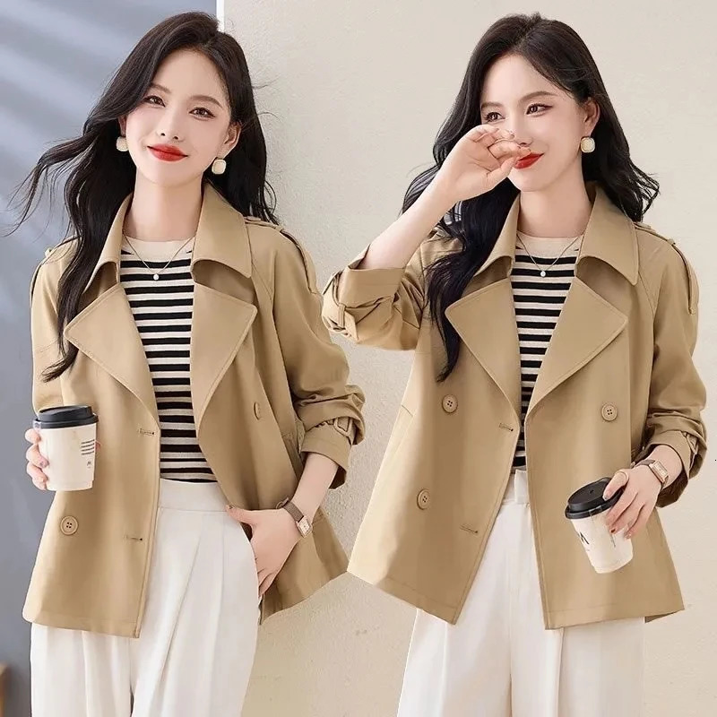 Spring and Autumn Trench Coat Womens Korean Single Chest Short Windproof Jacket Casual Top 250410