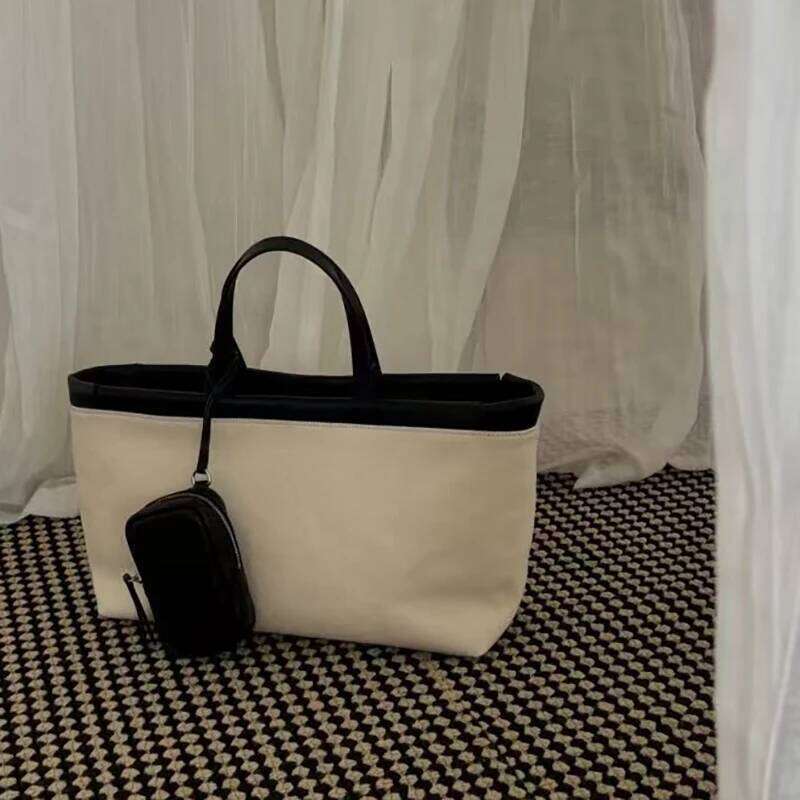 Canvas Splicing Head Layer Cowhide Tote New Niche Design Including Pendant Small Bag Casual Vintage Women's Handbag 251110