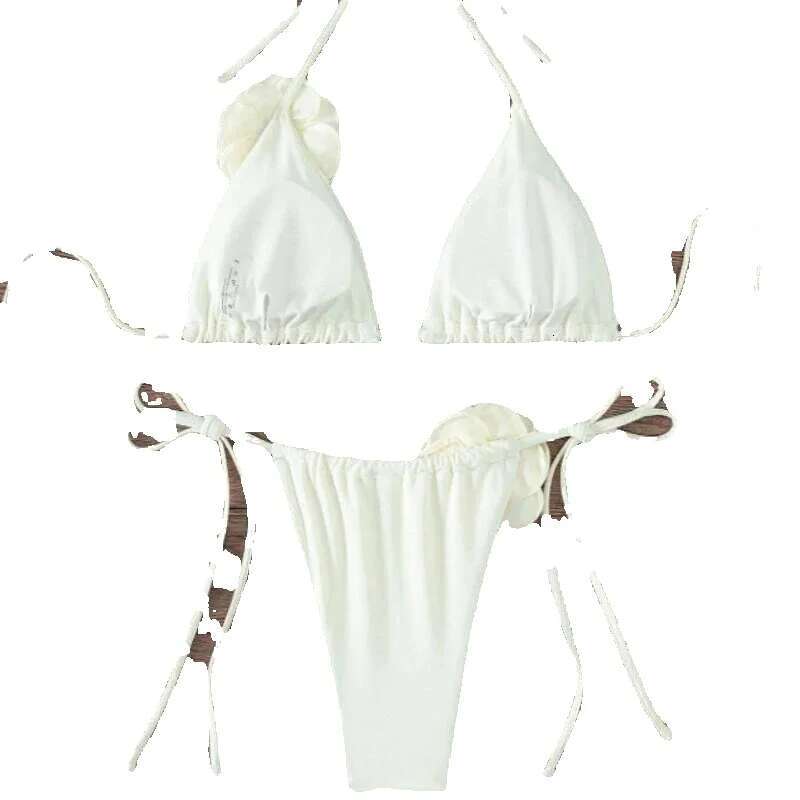 S-L sexy 3D floral suspender women's two-piece set bikini swimsuit