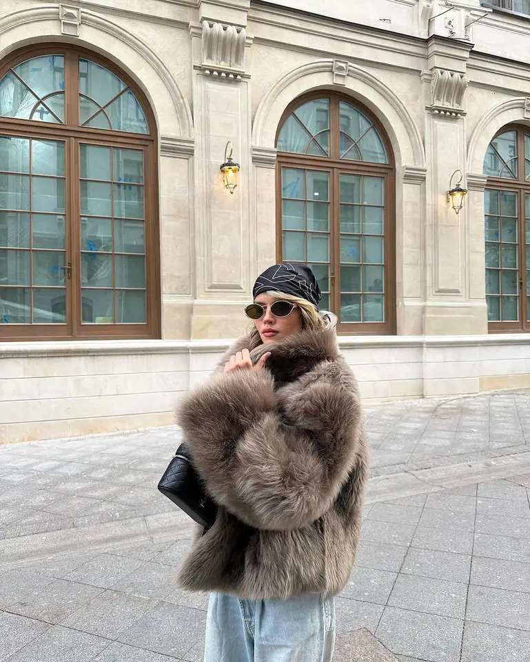 Solid Color Fur Short Jacket Women Fashion Stand Up Collar Single Breasted Loose Outerwear Lady Daily Highstreet Jackets 251110