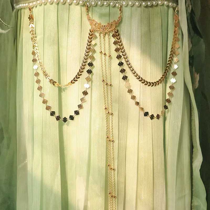 Classic retro Hanfu belt detachable alloy belly waist chain gold and silver long edge waist chain Hanfu accessories X250410