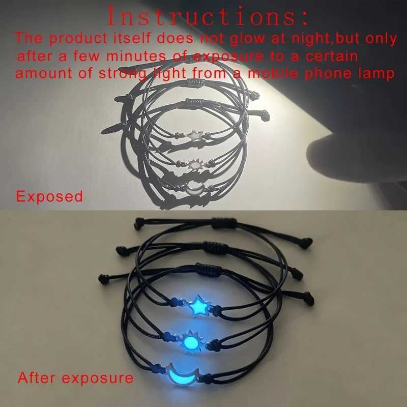 Luminous Moon Sun and Star Bracelet Set - Hand Woven Black Rope Perfect for Daily Wear or Special Occasions Daily BraceletT251110