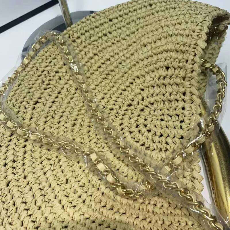 Classic Slim Beach Bags For Women Luxury Designer Handbag Purse 2025 New In Straw Woven Sequined Top Handle Chain Strap Shoulder