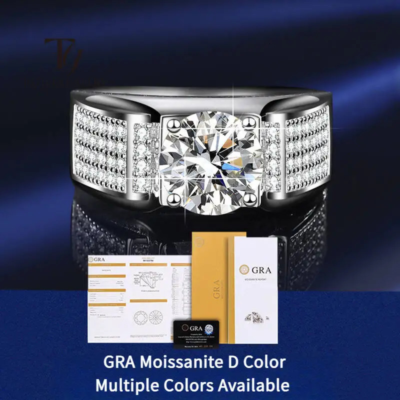 TY Classic Mens 10 Carat Real white Ring 18K White Gold D Color Diamond Engagement Wedding Fine Jewelry Gift 251103