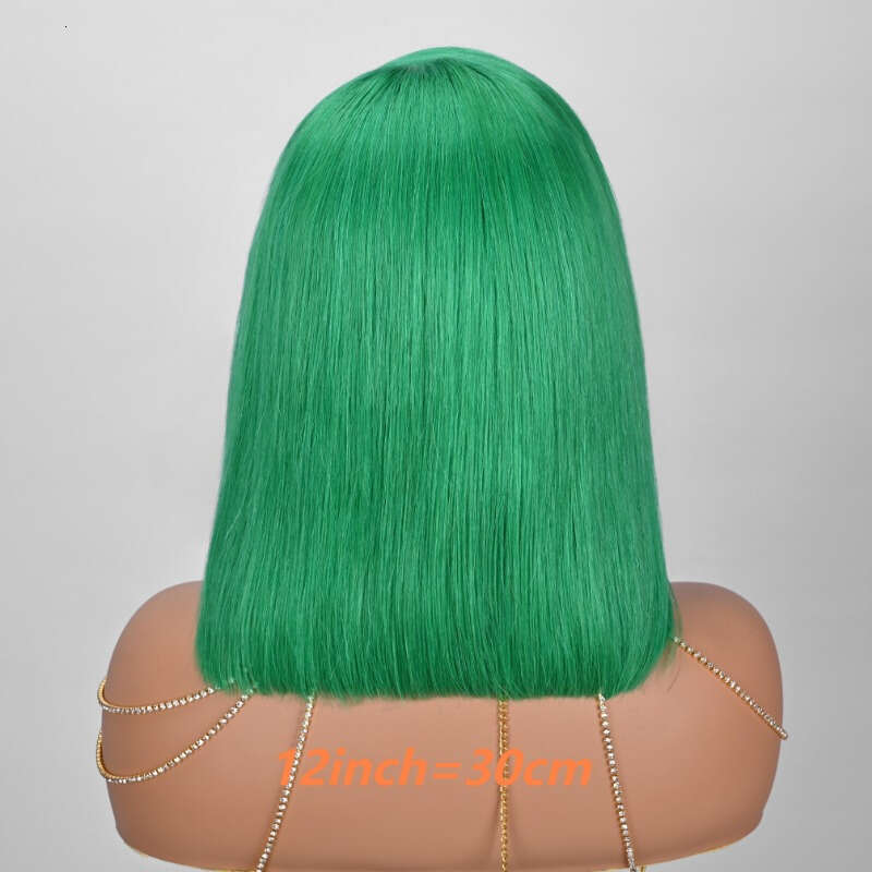 Colored 13X4 180% Density Dark Green Bob Wig Straight Lace Front Human Hair Wigs For Women