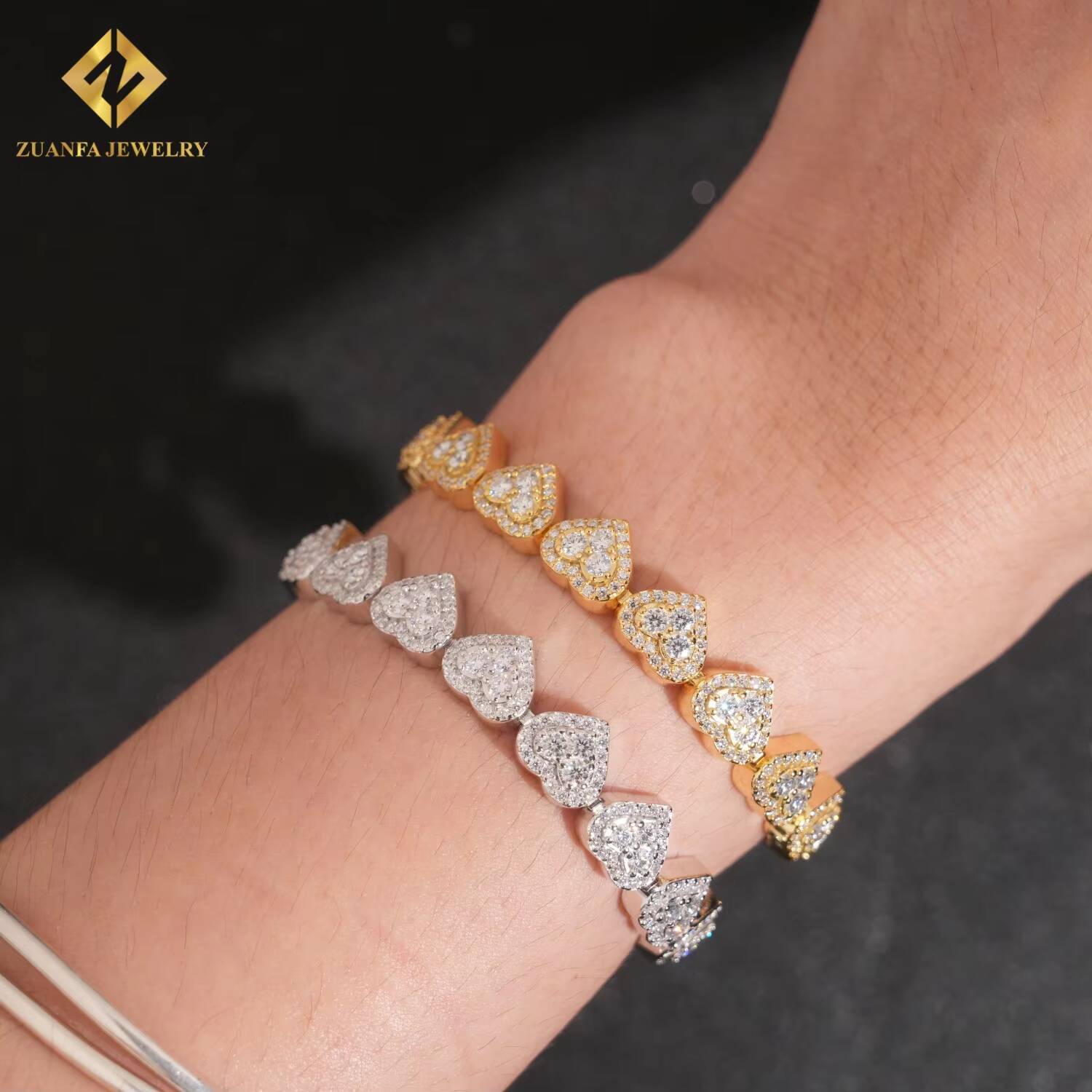 Heart Shape Jewelry Cuban Bracelets D VVS Cuban Link Chain Iced Out 925 Silver Moissanite Necklace Men